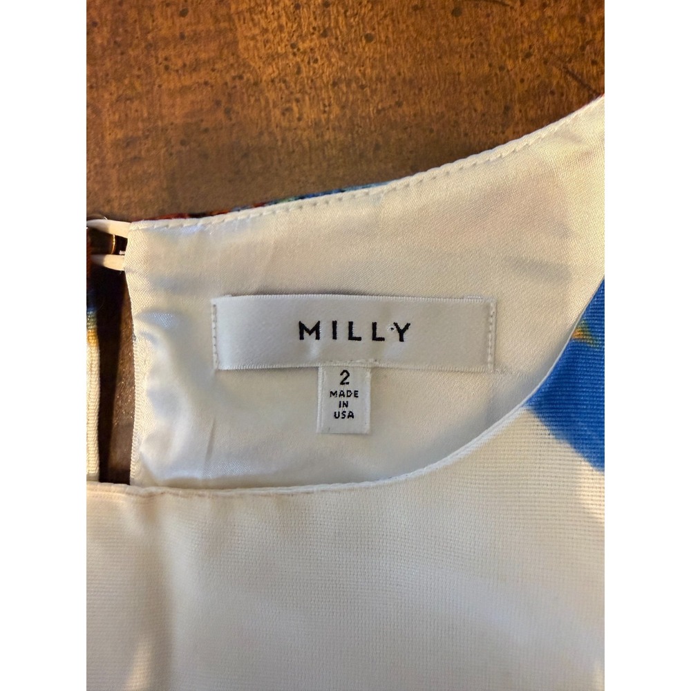 MILLY Top Womens 2 Floral Abstract Multicolor Sleeveless Cotton Viscose Made USA - Picture 5 of 6